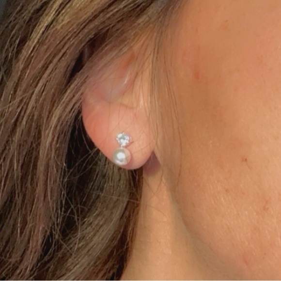 Sterling Silver Pearl and CZ Earrings - Picture 12 of 12